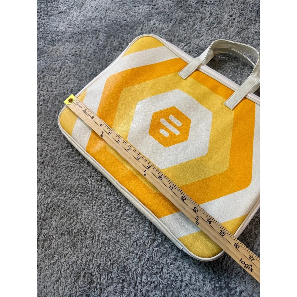 Bumble Laptop Bag Tote Yellow White Chevron Hexagon Logo Faux Leather